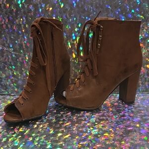 Cato Chestnut Lace-Up Peep Toe Booties